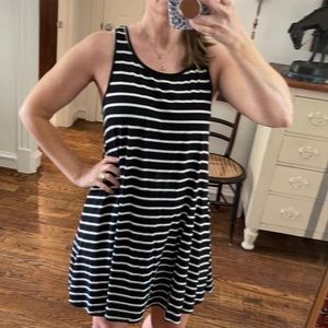 Black and white striped knit dress
